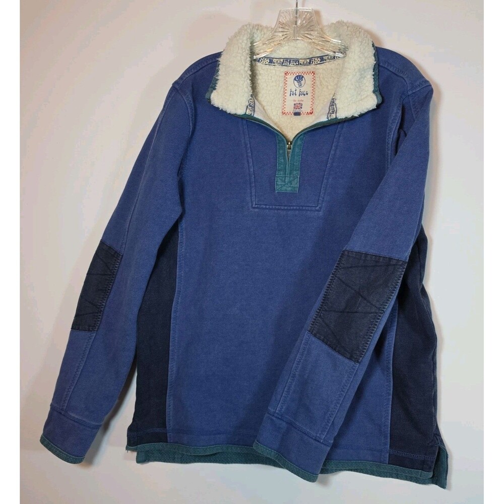 Fat Face Airlie Sweatshirt Mens Quarter Zip Sz M Blue & Green 100% Cotton Rugged